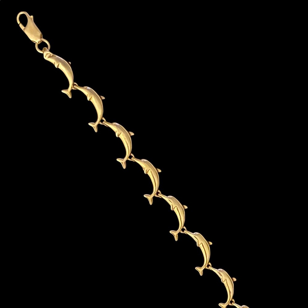 14K Gold Dolphin Link Bracelet - Picture 3 of 6